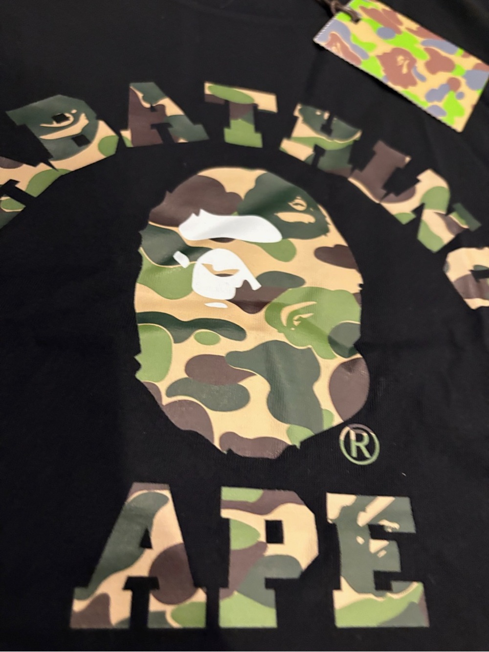 A Bathing Ape Black Camo Logo Short Sleeve T-Shirt - Picture 2 of 9